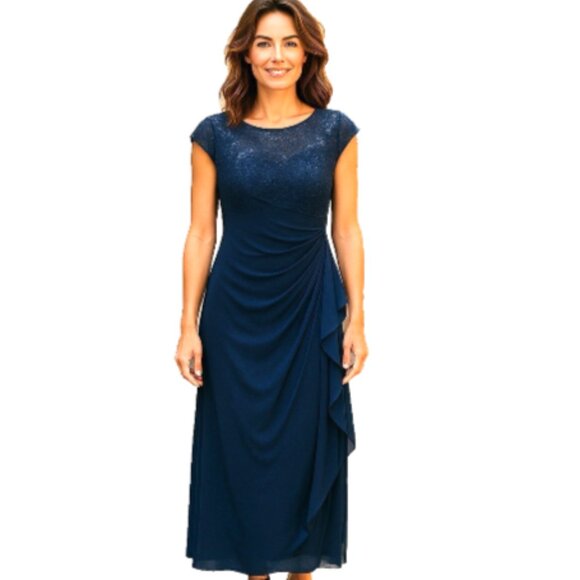 NWT Alex Evenings Women's Corded Lace Empire Waist Dress Cap Sleeves Sz 12 - Picture 1 of 13